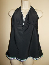 New Womens Size XL Black with White Trim Tankini Top Halter Style