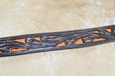 Western Unisex Bracelet 9.5 x 1 in Leather Black Cutout Brown Filigree Snap