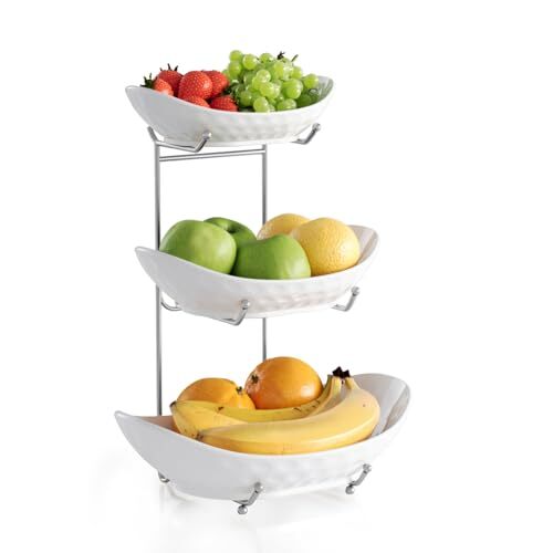 Fruit Bowl, 3 Tier Ceramic Fruit Basket, 3 Tier Serving Stand Serving Bowl 