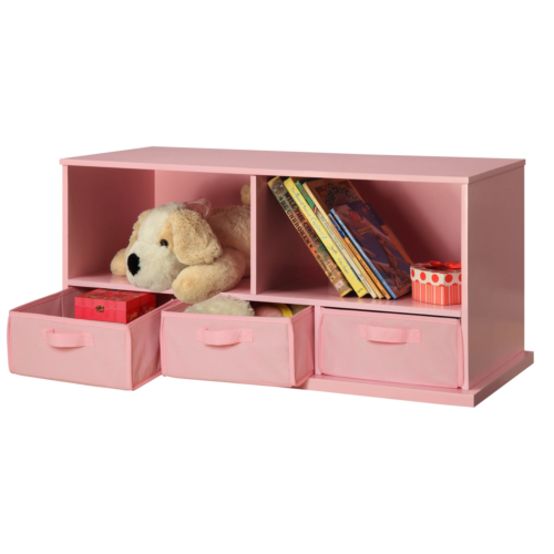 Kids' Storage Shelf Cubby - 3 Baskets, 5.8 Cu Ft Organizer, Pink
