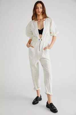 Free People Loving You Relaxed Jumpsuit mit Reißverschluss Elfenbein Größe XS UVP 298 $