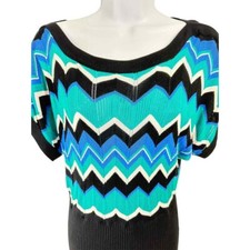 Belldini Womens SZ M Multi-color Viscose Sweater Chevron Knit Pattern Blue Black