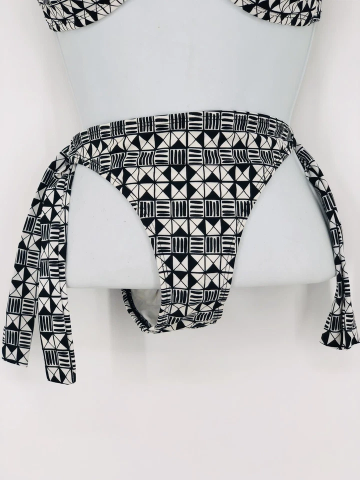 Roxy Swim Bikini Bathing Suit Bandeau Top L Bottom M Black White Geometric - Изображение 4 из 4