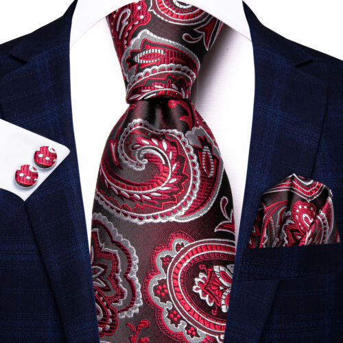 Paisley Mens Blue Tie Set Silk Woven Necktie Handkerchief Cufflinks Wedding Gift - Photo 156/180