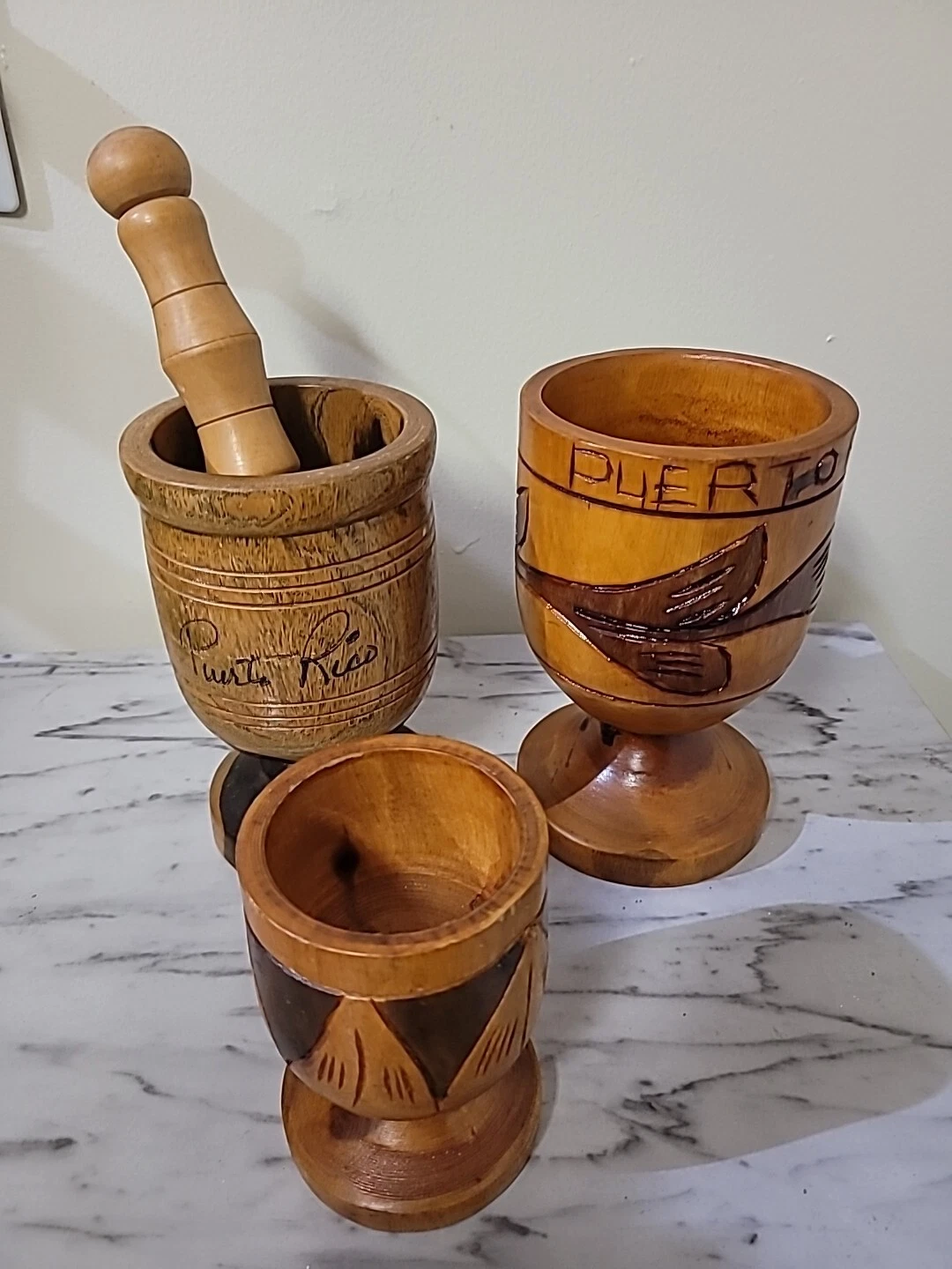 Herbs & Spices, Mortar & Pestle , Wood Handle Carved, Large, Medium, Small, P.R.