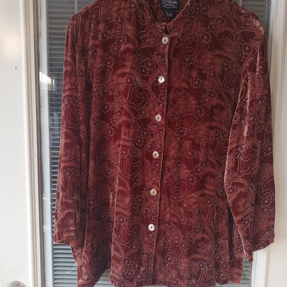 Blusa Camisa Citron Santa Monica Mezcla Seda Mujer L Terciopelo Transparente y Burnout Foto 3 de 4