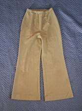 Vintage 70s Green Wide Leg Flowy Pants, Textured Stetchy High Rise Flared Pants