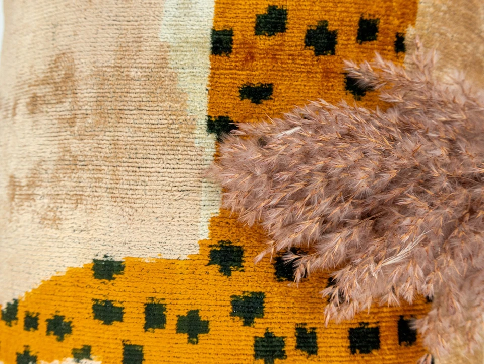 Boho Safari шелковая бархатная поясничная подушка — чехол ручной работы Ikat Cheetah 16x24 дюйма - Изображение 4 из 4