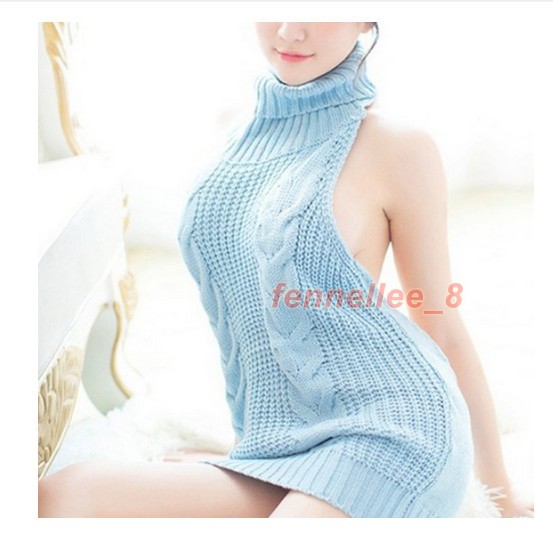 Cosplay Sweater Turtleneck Knit Women Backless Sleeveless Virgin Killer Pullover Cosplay Sweater Turtleneck Knit Women Backless Sleeveless Virgin Killer Pullover