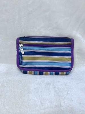 baggallini Striped Small Zipper Bag Pouch Makeup Travel Blue Green Purple