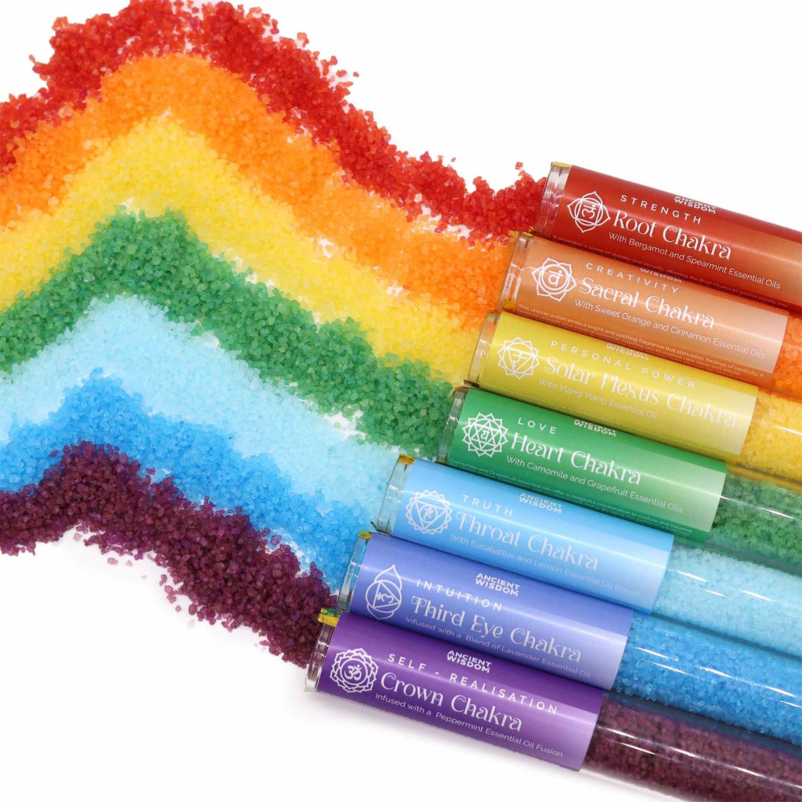 Chakra Bath Salt Gift Pack of 7 Vials Aromatherapy Spa Relaxation Ideal Present