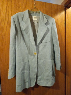 Womens Madeleine Suit Coat Jacket Made In Poland 100% Leinen-flax Sz 12 Blue