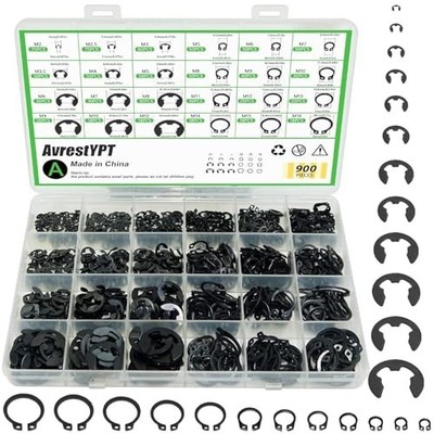 900Pcs C Clips Assortment (M5-M16) and E Black Size:900Pcs 