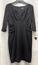 Adrianna Papell Petite Black Ruched Dress 12P 3/4 Sleeve V-Neck Sheath NWT