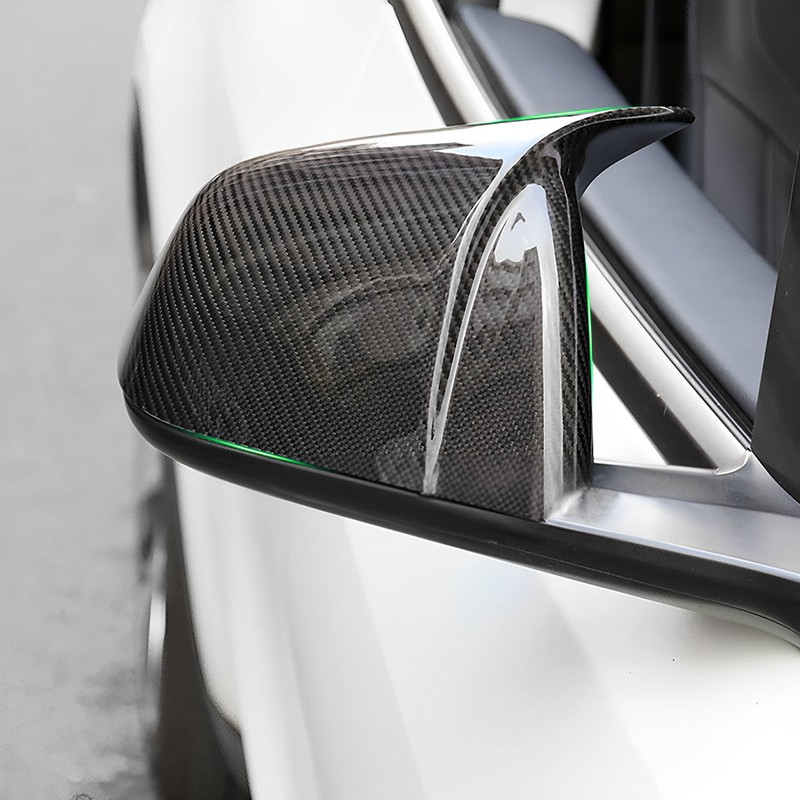 FOR 2020+ TESLA MODEL Y M STYLE REAL CARBON FIBER SIDE MIRROR COVERS CAPS SHELL