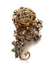 Vintage Miriam Haskell Brooch. Signed. Costume Jewelry. Gold Tone w/ Rhinestones