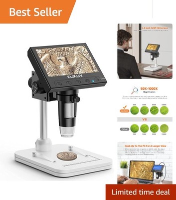Multi-Coated Coin Microscope 4.3-Inch with Adjustable Stand for Optimal Focus