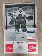 ED BELFOUR SIGNED 1980's SAGINAW HAWKS POSTER EXTREMELY RARE 