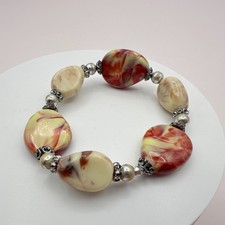 Vintage Y2K Cream Red Marbled Bracelet Statement Women's Classic Jewelry