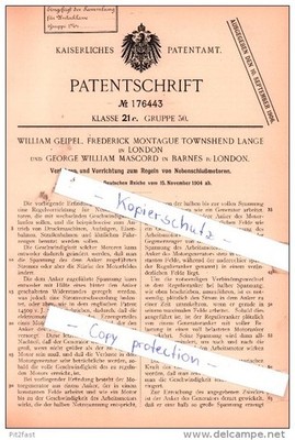 Original Patent - W. Geipel , F. Montague Lange in Barnes b. London und G. Masco
