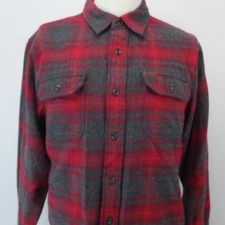 Orvis Heavy Flannel Shirt Jacket Mens L Red Plaid Side Pockets Outdoors Shacket
