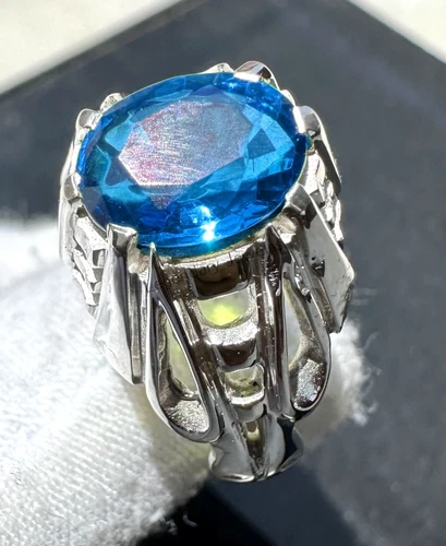 Men's Blue Topaz Gemstone Handmade Ring With 925 Sterling Silver Ring