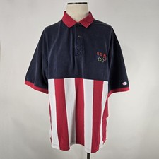 Vintage 90's Champion USA Olympics Polo Shirt Men's XL Multicolor