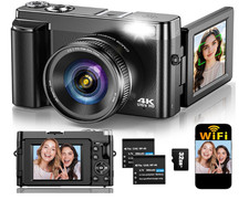 Cámara digital 4K 64MP con autofoco, pantalla abatible 180°, zoom 16X y tarjeta