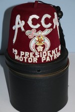 Vintage jeweled Freemason Shriner FEZ hat Acca 1981 President Motor Patrol case
