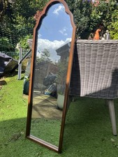 Arched Freestanding Full Length Standing Mirror, Brown Woodgrain Frame 152cm