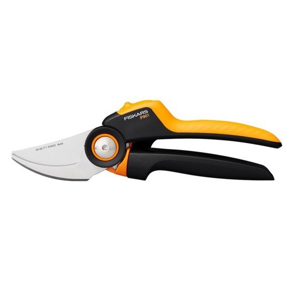 Fiskars P961 - Cesoia da potatura bypass (L) PowerGear 222mm nero e arancione