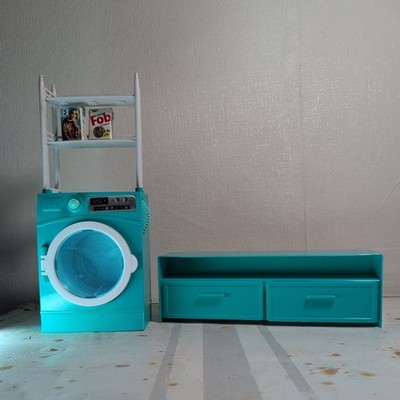 Mattel Barbie Ken Laundry Room Playset with Teal Spinning Washer & Dresser