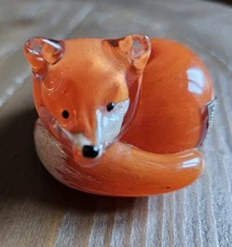 Langham England "Fox At Rest" Studio Art Glass Paperweight Signed Paul Miller 