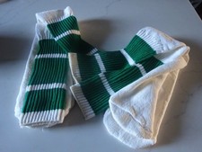Vtg 21  Knee Socks Tube Socks White w/ Green Stripes - NEW - 2 Pairs