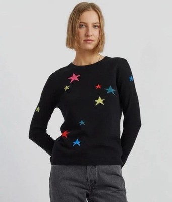 Chinti & Parker Black Star multicolor wool Crewneck Sweater Msrp $250