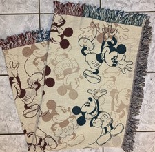 Vintage Mickey Classic Disney Park Fringed Woven Tapestry Throw Blanket 56”x40”