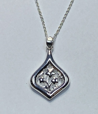 Kit Heath Sterling Silver Signed Filigree Teardrop Charm Necklace 18''  NWT