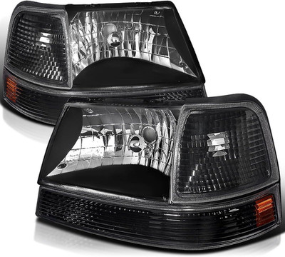 4PC Black Headlights + Signal Corner Lights Compatible with 1998-2000 Ford Range