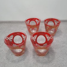 Vintage Culver Double Old Fashion Glasses  Regal Scroll Red 22K Gold Set  4  MCM