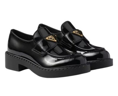 Prada Chocolate Patent Leather Loafers in Black