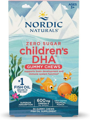 Zero Sugar Children S DHA Gummy Chews, Tropical Punch - 30 Gummy Chews for Kids