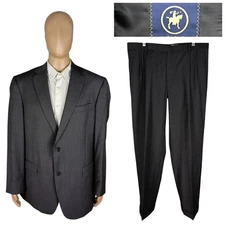 Hart Schaffner Marx Gold Trumpeter Two Piece Gray Red Herringbone Suit 44L 37X31
