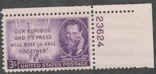 US. 946. 3c. Joseph Pulitzer (1847-1911) Journalist  Issue. w/Pl#. MNH. 1946