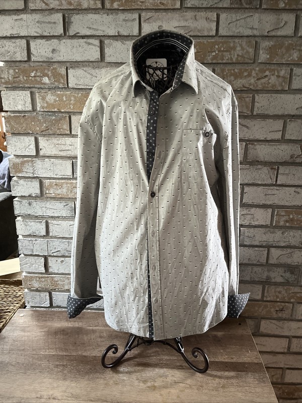 7Diamonds Mens Stretch Oxford Shirt Grey L Sleeve Button Down Sz M  Accent Cuff