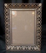 Vintage Ornate Rose Thorn Gold Metal Photo Frame 5" X 7" Filigree Easel
