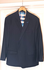 Robert Graham 2 Button Navy Blue Pin Striped Wool Blazer Size 46