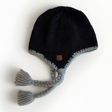 Coal Womens Knit Hat OS Black Beanie Bonnet Ear flap Braided Ties Gorpcore Snow