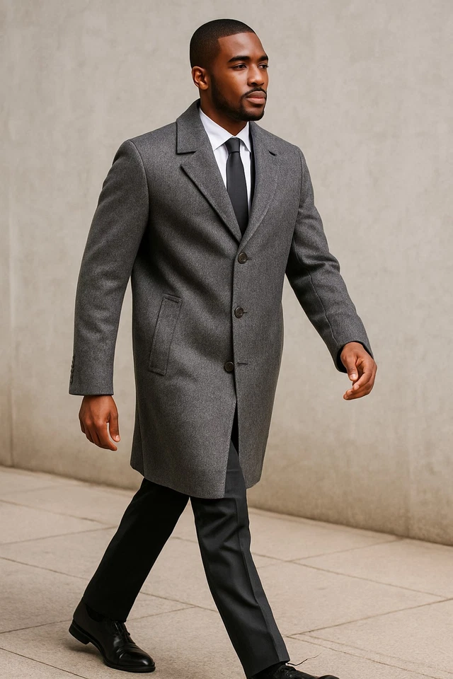Ralph Lauren Mens 44R Wool Cashmere Blend Overcoat Gray Herringbone Button Front - Image 3 of 4
