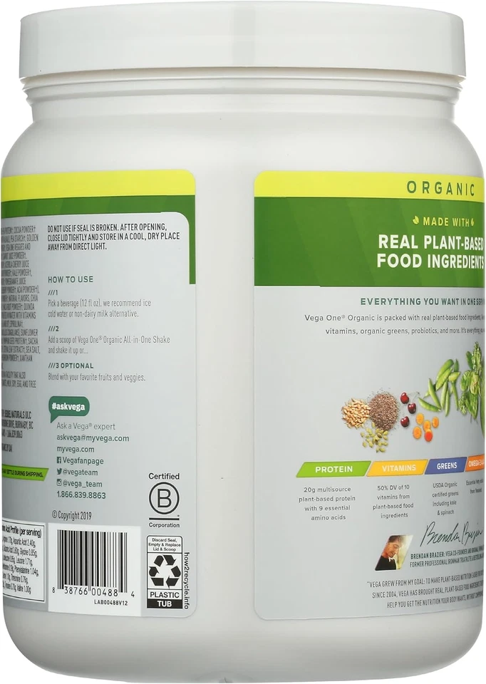 Proteína en polvo todo en uno orgánica Vega, chocolate, 13,2 oz, ceto vegana Foto 2 de 4