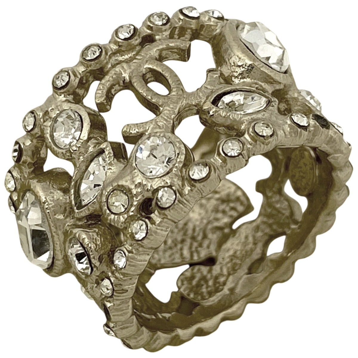 CHANEL (Interlocking) CC logo  Ring rhinestone ri… - image 1
